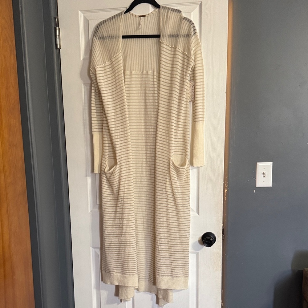 Free People Cream Striped Cardigan